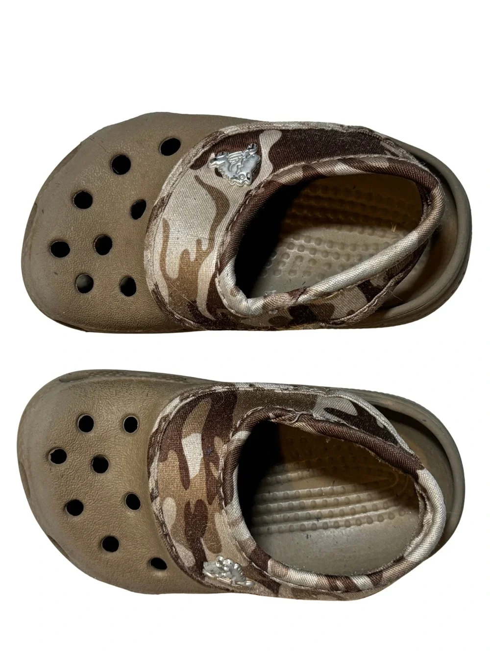 Crocs Classic Cayman Camo Fabric Heel Strap Toddler 4 5‎ Clogs Khaki Tan Kids